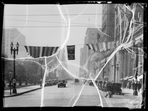 Welcome banner - West 5th Street & South Olive Street, Los Angeles, CA, 1935