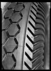 Tire and close-up of tread, Western Auto Supply, Southern California, 1931