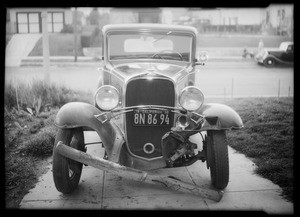 Wrecked Chevrolet, Joseph Cantwell owner and assured, Southern California, 1935