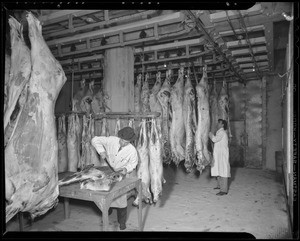 Interior of meat packing plant, Southern California, 1940