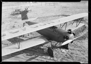 Flat' plane at Kinner hangar for artist's angle, Southern California, 1930