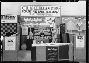 Booth at poultry show, C.U. McClellan, 2424 Enterprise Street, Los Angeles, CA, 1930