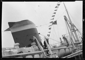 Fueling Steamship Santa Rosa at harbor, Southern California, 1932