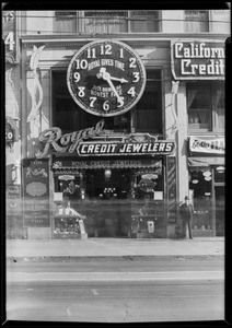 New exterior of store, Royal Credit Jewelers, 708 South Hill Street, Los Angeles, CA, 1930