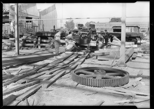 Unloading machinery for Pacific Coast Drop Forge, Southern California, 1929