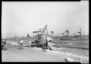 Cement machine at plaza, Southern California, 1928