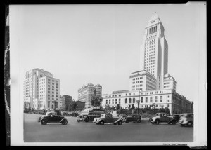 Bus scene, City Hall, Los Angeles, CA, 1935