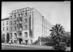 Exterior of hotel building, for Mr. Carey, 420 South Westlake Avenue, Los Angeles, CA, 1929