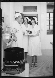 Cooking donuts at Vernon plant, Swift & Co., Southern California, 1931