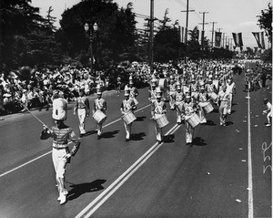 American Legion parade, Long Beach, marching band and drum major