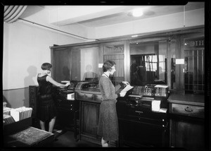 Posting machine, Wurlitzer Music Co., 814 South Broadway, Los Angeles, CA, 1930