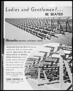 Bleacher advertisement, Southern California, 1938