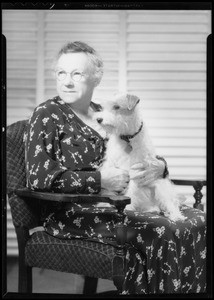 Mrs. Capito and wire haired terrier, Southern California, 1935