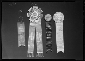 Award ribbons and medals, Southern California, 1940