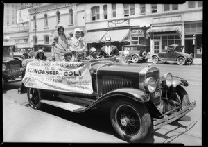 Barbara Kent & Nungesser plane in lobby, Southern California, 1927