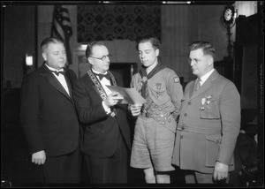 Boy Scouts and Exalted Ruler, Euhler, Elks Club, Southern California, 1935