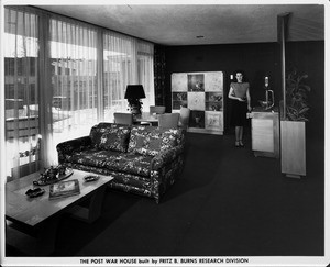 The Post War House built by Fritz B. Burns Research Division, home interior of 1948, entertainment area