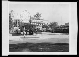 Erkes service station, retouched sign, Southern California, 1930