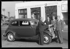 Mr. Barcley and legion men with Ford, Southern California, 1934