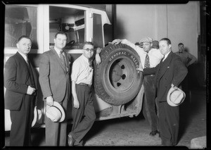 Arrival of diesel powered bus, Southern California, 1932