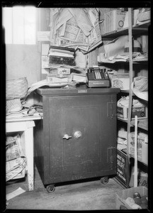 Burglarized safe in market, Martin's Market, assured, Southern California, 1935