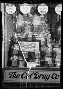Caramel windows at Oral Drug Stores, Southern California, 1935