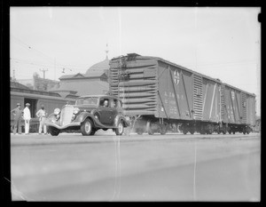 Hudson pulling freight cars, Southern California, 1934