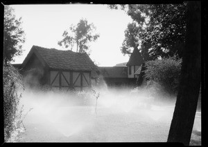 Sprinklers in lawn, Southern California, 1934