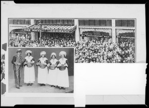 Girls and crowd at May Company, Southern California, 1931