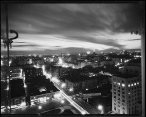 Night view of downtown Los Angeles from city hall, Los Angeles, CA, 1931