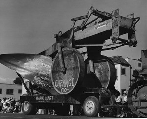 American Legion parade, Long Beach, float featuring heavy machinery from Orange County, California