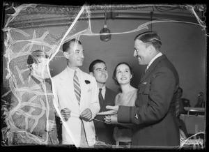 Victor Young, Roscoe Turner at Miramar Hotel, 101 Wilshire Boulevard, Santa Monica, CA, 1935