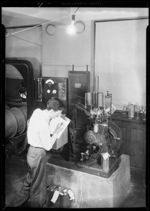 Auto knock testing machine, Southern California, 1931