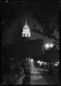 Los Angeles First National Bank, Hollywood Branch at night, Los Angeles, CA, 1928