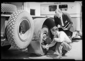 Tire testing truck at San Bernardino and Palm Springs, Southern California, 1933