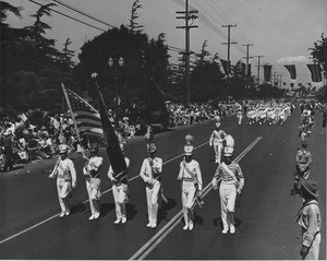 American Legion parade, Long Beach, drum corps flag bearers