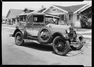 Wrecked Ford coupe, Southern California, 1931