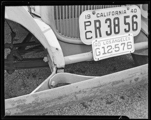 Close-ups of damage to front of Carnation Co. Truck, Johnson vs. Carnation Co., Southern California, 1940