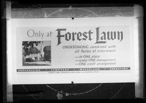 Forest Lawn board for lantern slide, Southern California, 1936