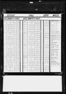 Price list on prints, Southern California, 1933