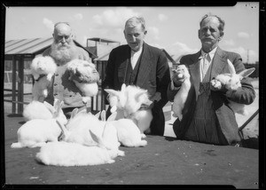 Easter rabbits and new building exterior and chapel, Southern California, 1935