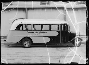 Exteriors and interior of Paramount Studios bus, Southern California, 1936