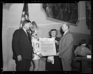 Musicians at supervisors office, Los Angeles, CA, 1940