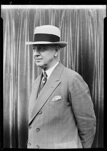 Mayor Porter with new spring hat, Southern California, 1930