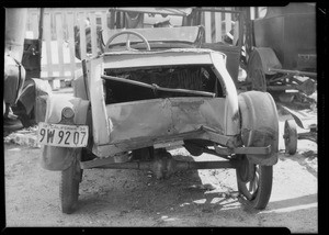 Scene of accident on San Fernando Road near Lankershim Boulevard and Ford roadster, Los Angeles, CA, 1935