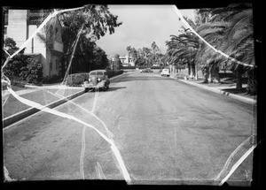 Skid marks on South Plymouth Boulevard between 8th Street and Wilshire Boulevard, Los Angeles, CA, 1936