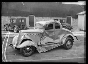 Wrecked Willys 77 coupe, M.H. Corkey, assured, Southern California, 1935