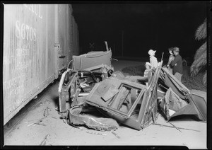 Wreck of automobile and train at Del Mar, CA, 1926