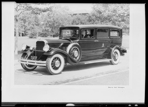 Copy of Pierce Bros. hearse for post card, Southern California, 1931