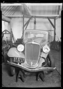 Wrecked Terraplane coupe at Kelley Brothers, owner Leland, Southern California, 1933